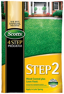Weeds beware when you treat your lawn with Scotts® Step® 2 Weed Control Plus Lawn Food